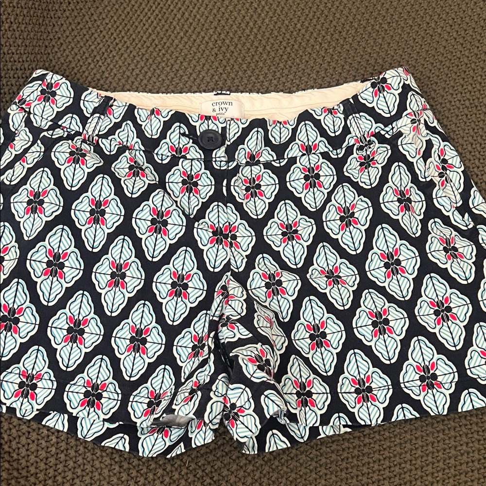 Crown & Ivy Navy Blue and Pink Patterned Women's Shorts